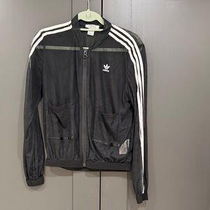 Adidas Women's Black Bomber Jacket with White Stripes